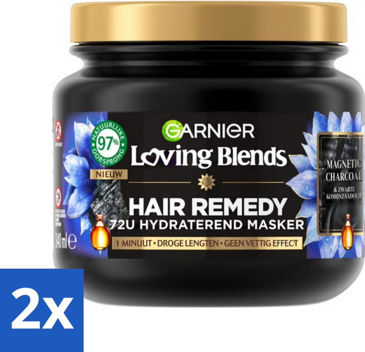2 x Garnier - Loving Blends Magnetic Charcoal - Haarmasker - Droge Lengtes - 340 ml - Haar Masker - Droge Haren - Haarmasker - Hydraterend Masker - Zwarte Komijnzaadolie