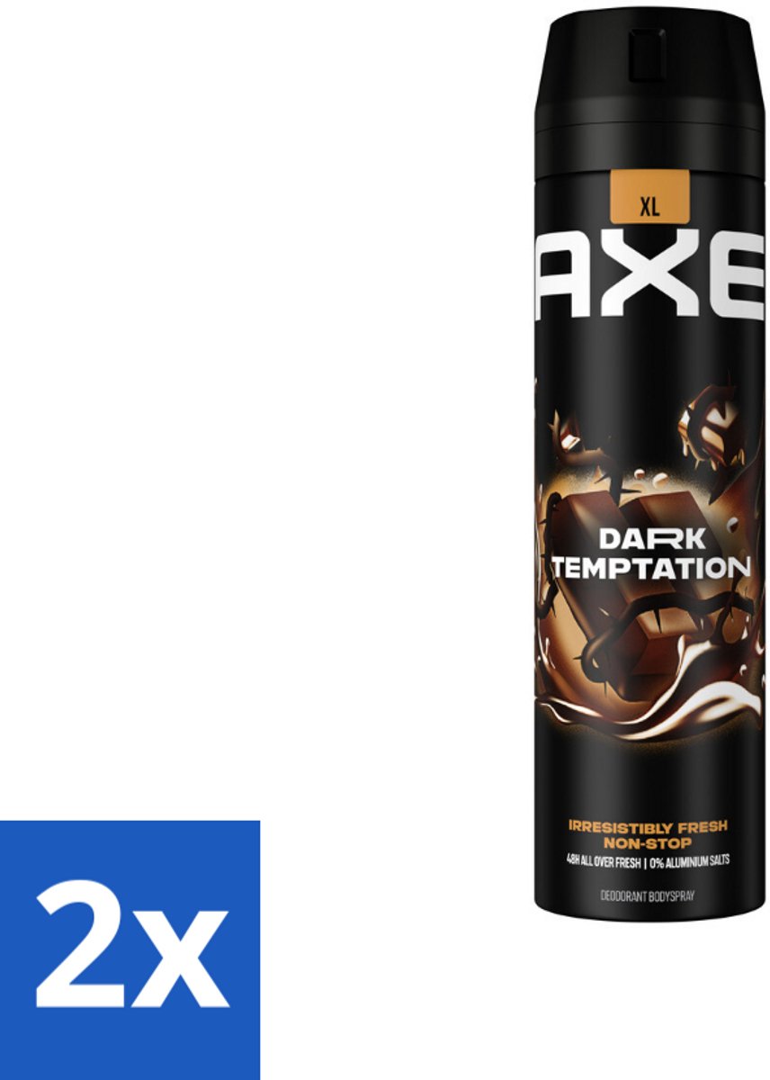 2 x AXE - Deodorant Spray - Dark Temptation - Chocoladegeur - Verleidelijk Fris - 200 ml - AXE Deodorant - Chocoladegeur - Deodorant Spray - Mannelijke Geur - Langdurige Frisheid