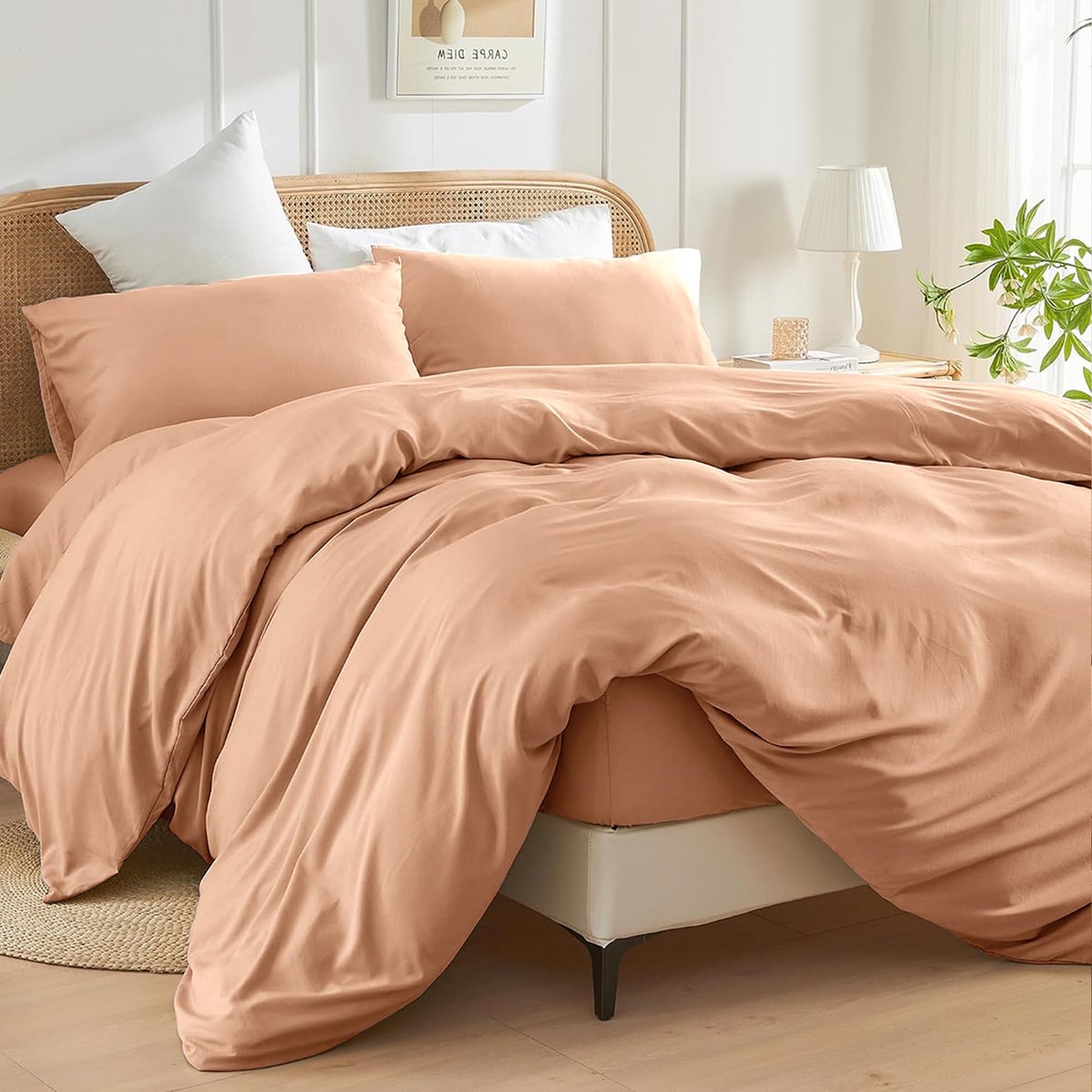 Dekbedovertrekset super kingsize - perzik microvezel - 3 stuks met knoopsluiting - ShopVlot