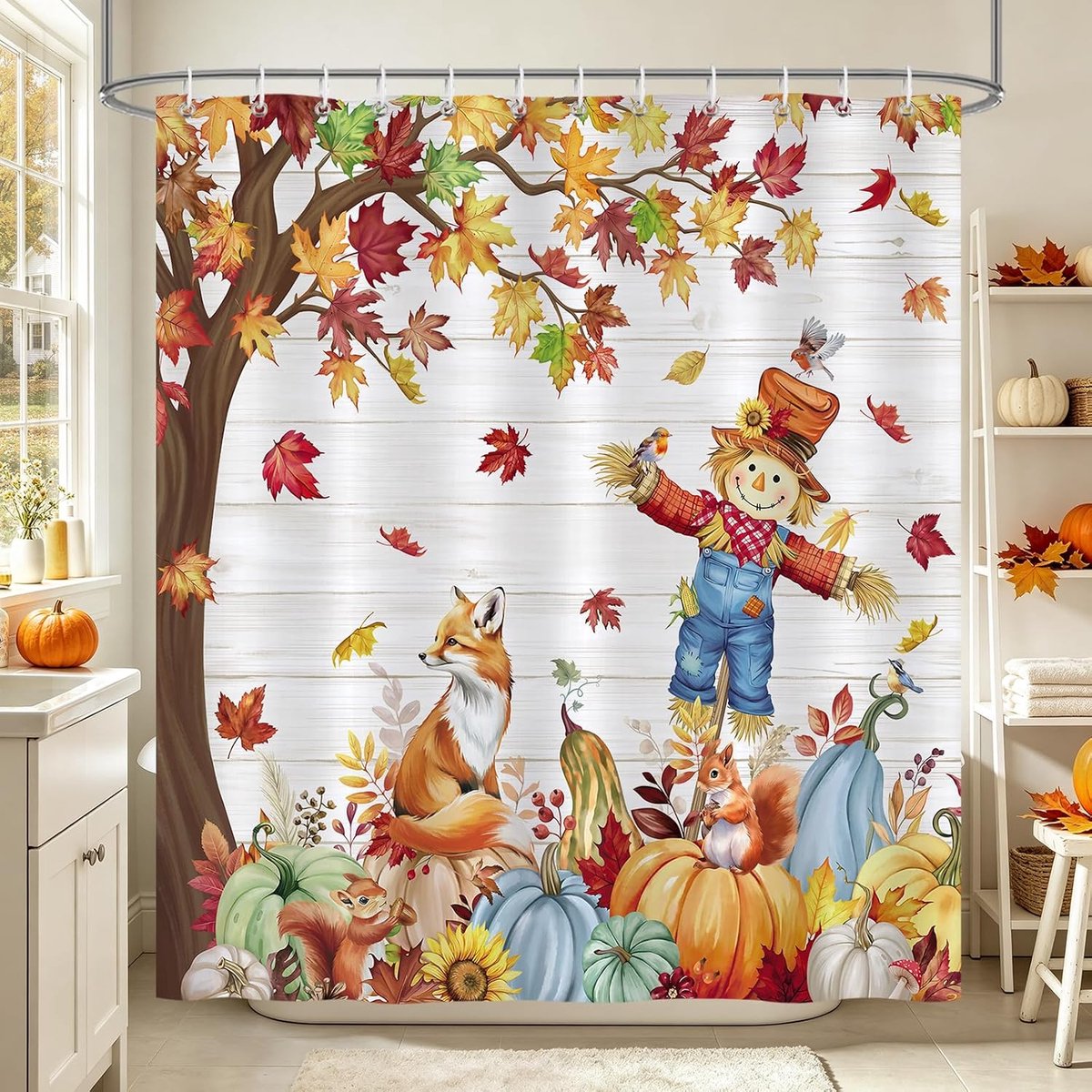 Douchegordijn 180 x 180 cm - herfstmotief - waterdicht polyester - gezelligheid in de badkamer - ShopVlot