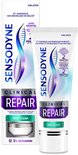 Sensodyne tandpasta Clinical Repair Deep Clean. Witte tube met paarse en blauwe accenten, met "5% NOVAMIN" onderaan.
