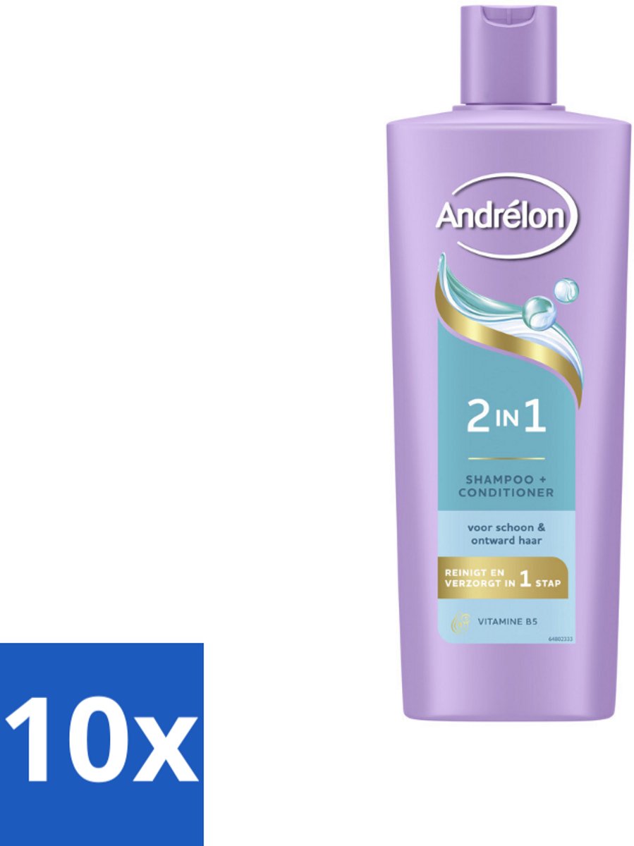 10 x Andrélon – Shampoo 2-in-1 – Iedere Dag – 400 ml - 2-in-1 Shampoo En Conditioner - Haar Verzorging - Vitamine B5 - Haartype - Haarkleur
