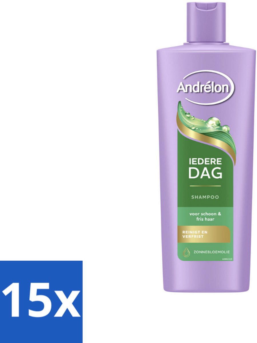 15 x Andrélon – Shampoo – Iedere Dag – 400 ml - Iedere Dag Shampoo - Dagelijks Wassen - Haar Verzorging - Zonnebloemolie Shampoo - Milde Shampoo
