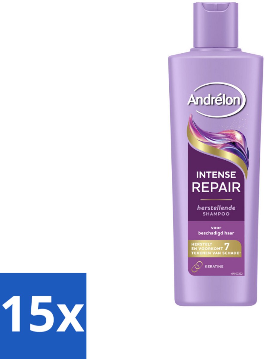 15 x Andrélon – Shampoo – Intense Repair – 250 ml - Haarschade - Haarherstel - Keratine - Beschadigd Haar - Haarstructuur