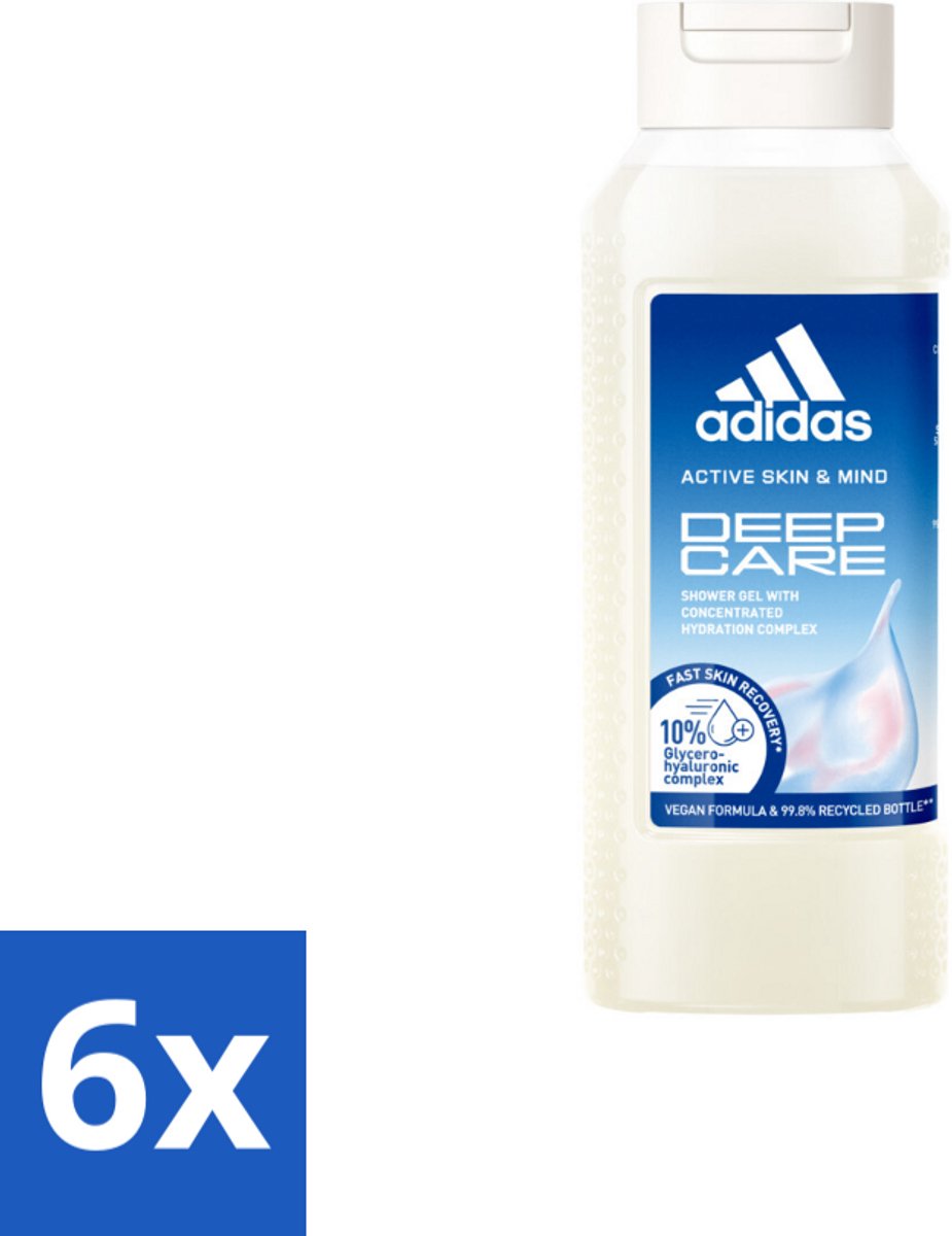 6 x Adidas – Douchegel – Active Skin & Mind Deep Care – 250 ml - Hydratatie Na Sport - Huid Verzorging - Douchegel - Actieve Huid - Vegan Douchegel
