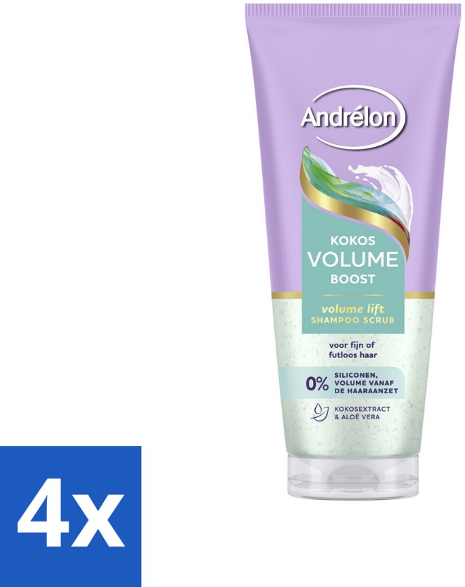4 x Andrélon – Shampoo Scrub – Kokos Volume Boost – 200 ml - Haarkleur - Haartype - Haargewicht - Haartype - Haartype