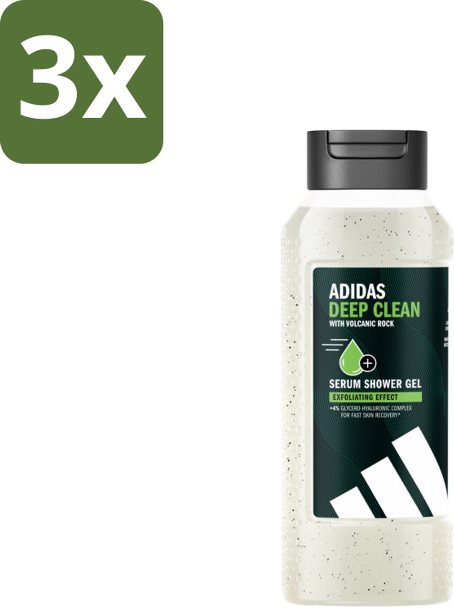 3 x Adidas – Douchegel – Active Skin & Mind Deep Clean – 250 ml - Douchegel - Huid Reinigen - Exfoliatie - Vulkanische Steen - Hydraatatie