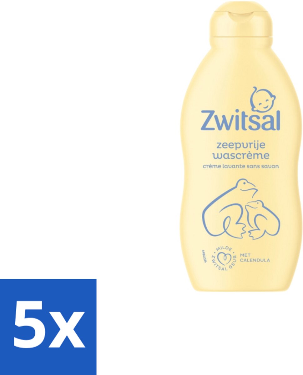 5 x Zwitsal - Zeepvrije Wascrème - Milde Reiniging - Gevoelige Babyhuid - 200 ml - Babyhuid Verzorging - Zeepvrije Wascrème - Gevoelige Huid - Anti-prik Formule - Hygiëne