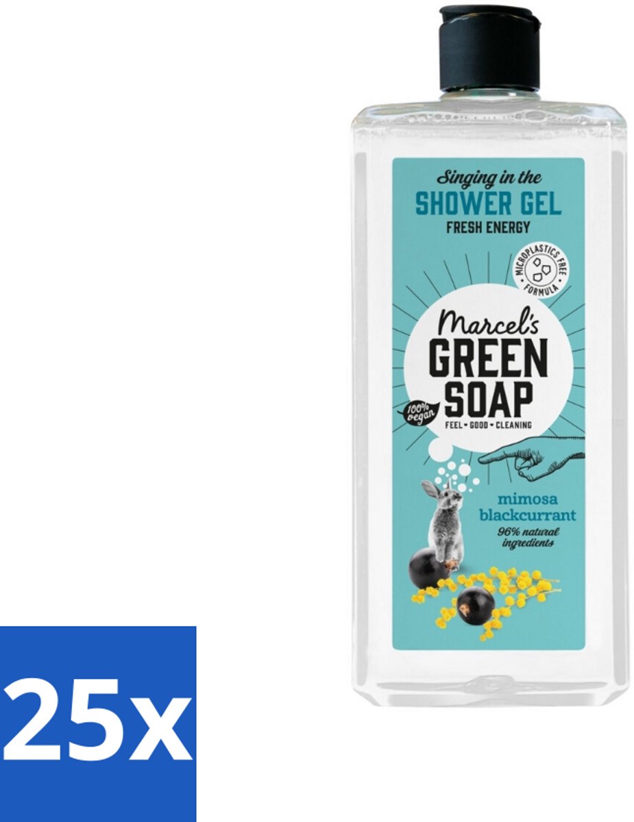 25 x Marcel's Green Soap - Douchegel - Mimosa & Zwarte Bes - Verzorgend & zacht - 300 ml - Douchegel Mimosa Zwarte Bes - Natuurlijke Douchegel - Verzorgende Douchegel - Vegan Douchegel - Biologisch Afbreekbaar