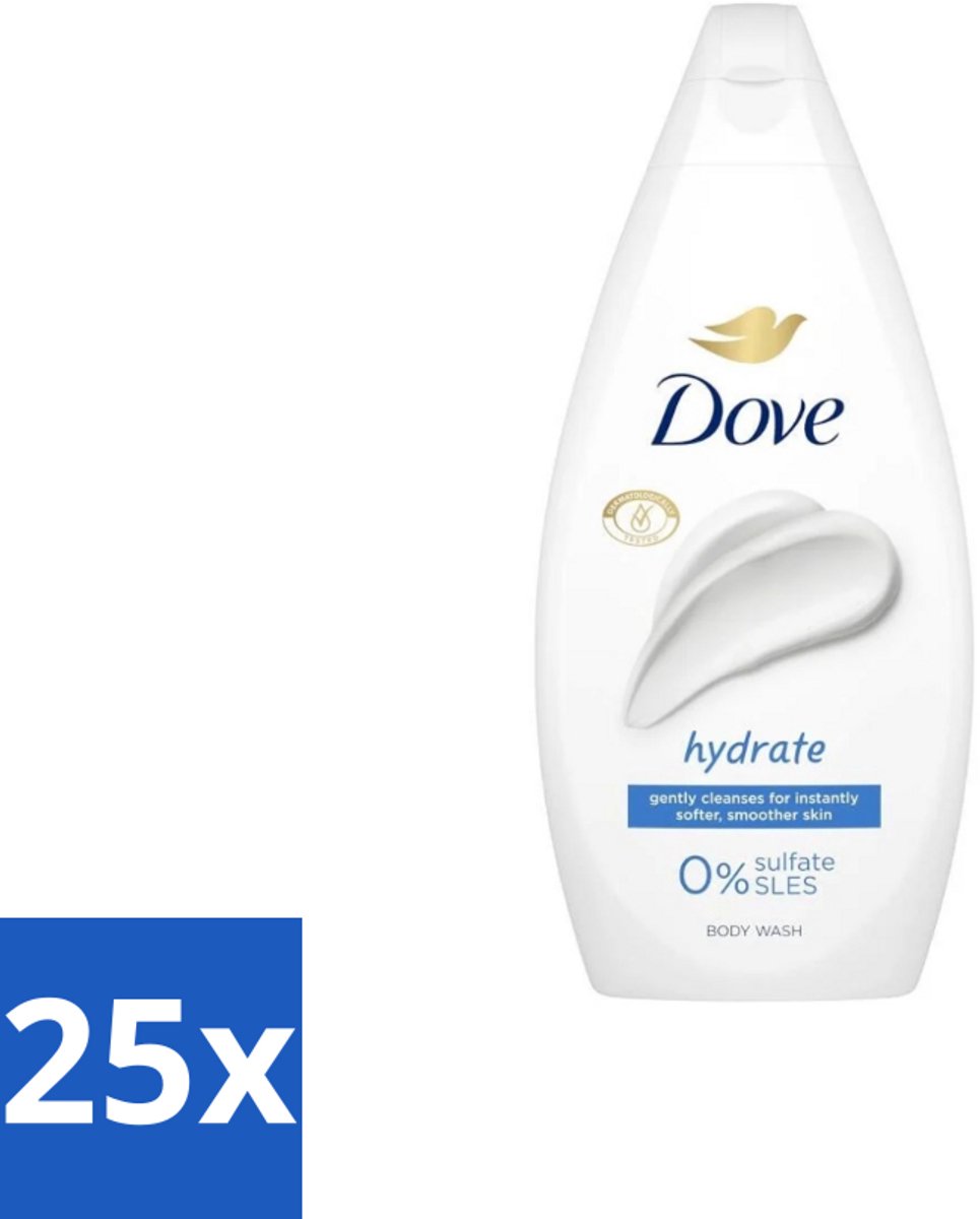 25 x Dove Douchecrème - Hydrate - 450 ml - Douchegel - Hydraterende Douchegel - Zachte Huid - Droge Huid Verzachten - Mild Reinigen
