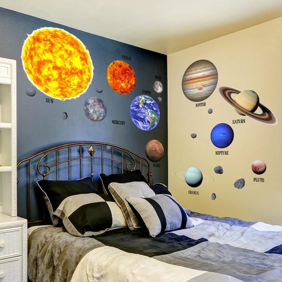 Wandsticker planeten groot - zelfklevend - ruimteversiering - ideale decoratie voor kinderkamer - ShopVlot — afbeelding 5