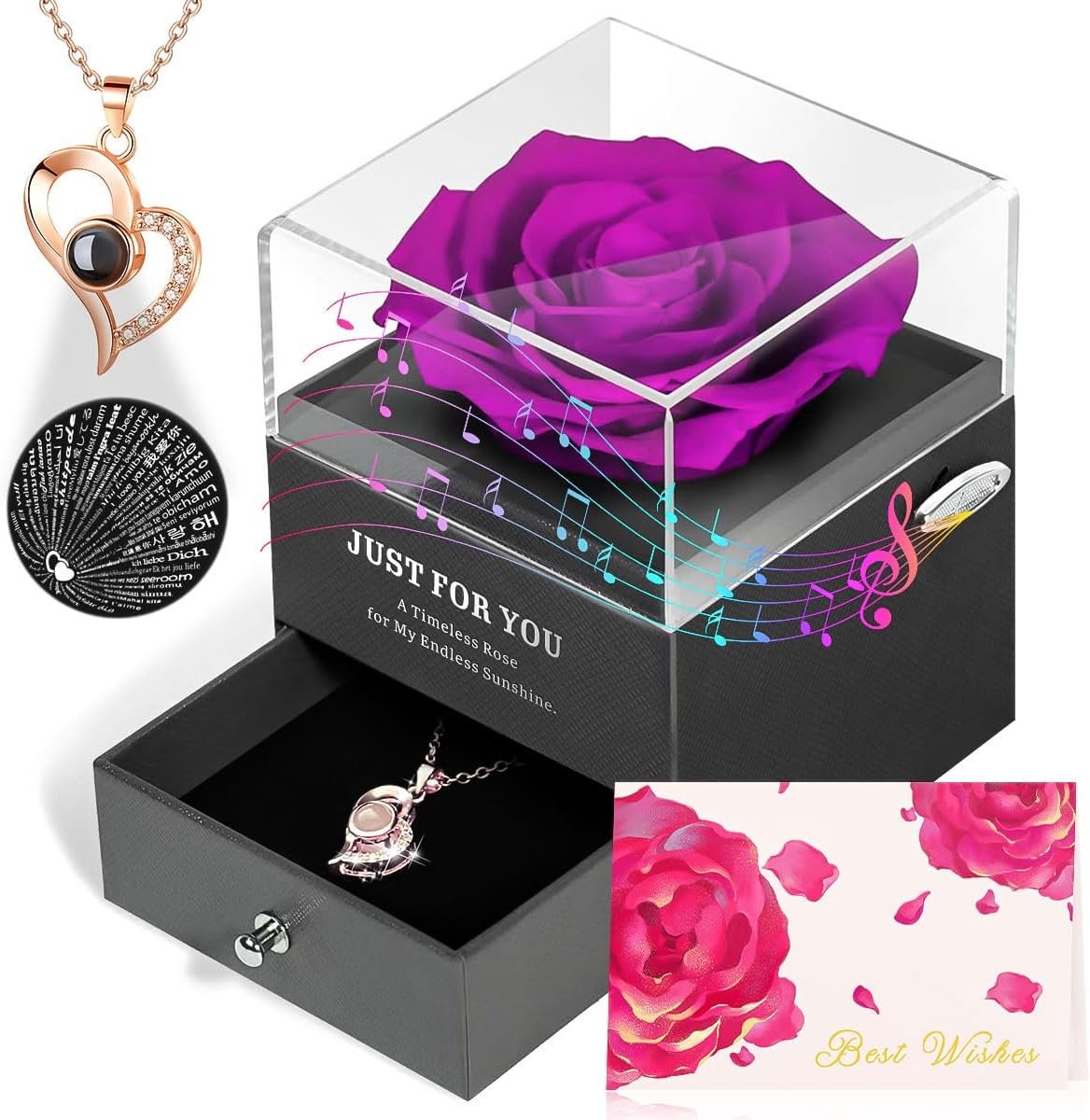 Eternal Rose Box - Echt rozen - 'Ich hou van jou' ketting - Perfect cadeau voor moeder, oma, vrouw, vriendin - ShopVlot