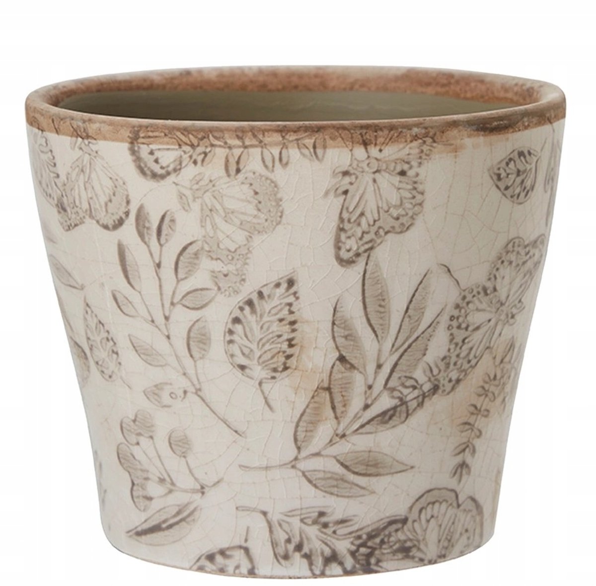 Keramiek Bloempot Beige Botanisch 10x12cm Decoratieve Pot