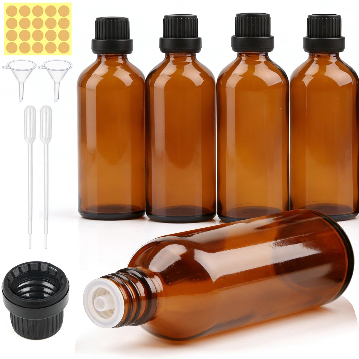 Glazen flessen 100 ml - amberkleurig - herbruikbaar - ideaal voor oliën en tincturen - ShopVlot