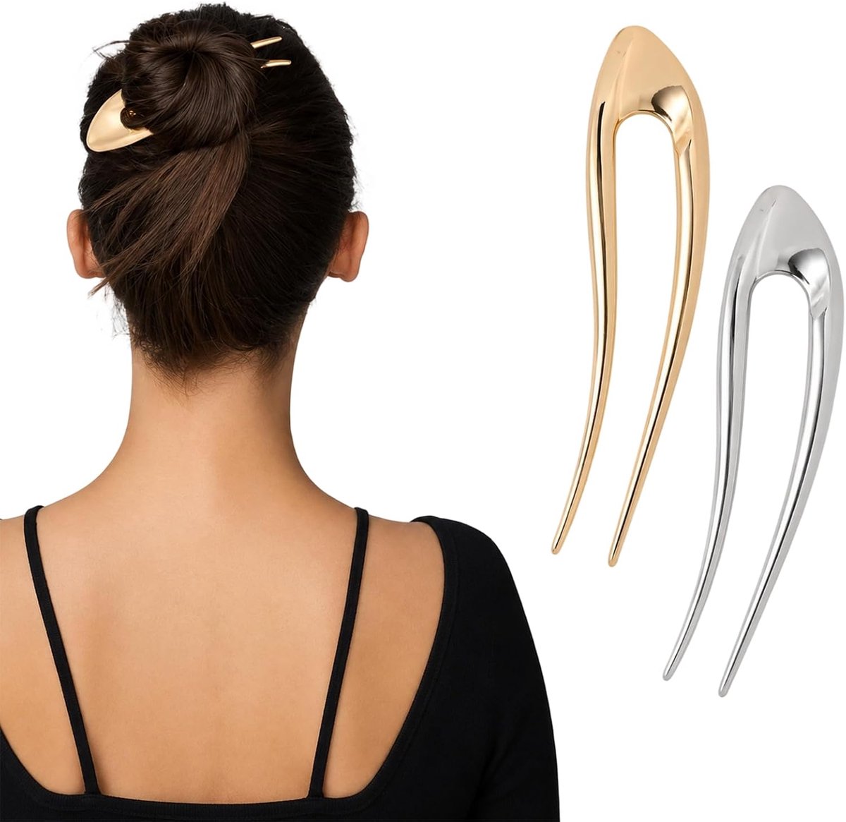 Haarspeld set van 2 - Goud en zilver - Elegante haarspelden voor opgestoken haar - Perfect voor bruiloften en feesten - ShopVlot