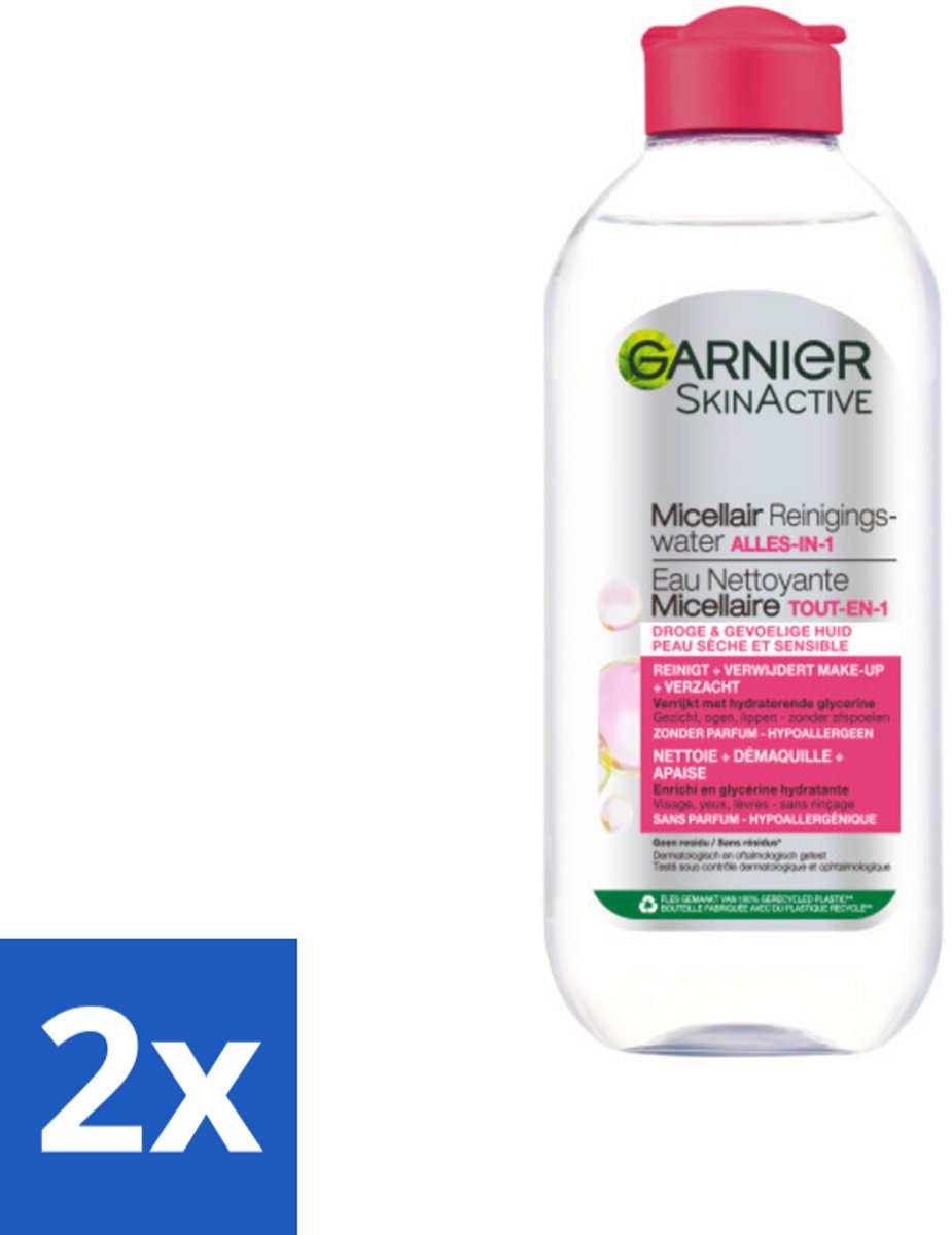 2 x Garnier - SkinActive - Micellair Reinigingswater - Droge & Gevoelige Huid - Hydraterend & Reinigend - 400 ml - Micellair Water - Reinigingswater - Droge Huid - Gevoelige Huid - Make-up Remover