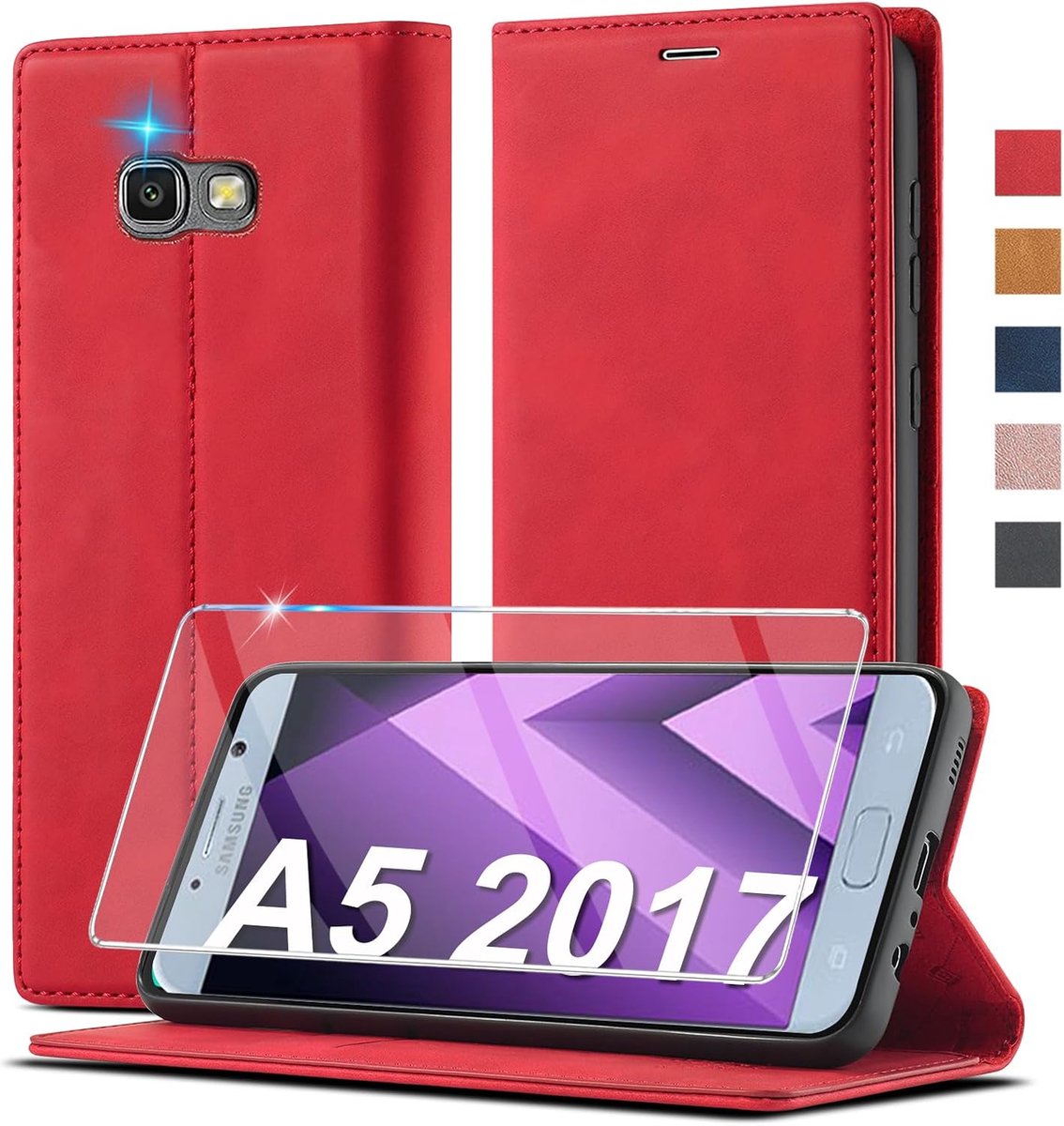 Mobiel hoes voor Samsung Galaxy A5 2017 - leren flip wallet - stootvast - met screenprotector - ShopVlot