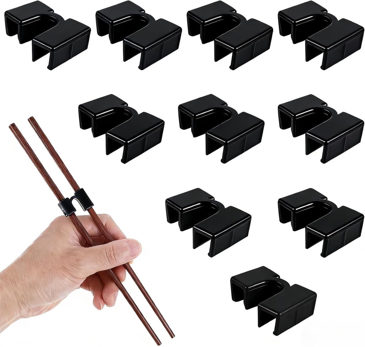 Eetstokjes hulp volwassenen - 10 stuks eetstokjes trainer - herbruikbare zwart - ideaal voor beginners - ShopVlot
