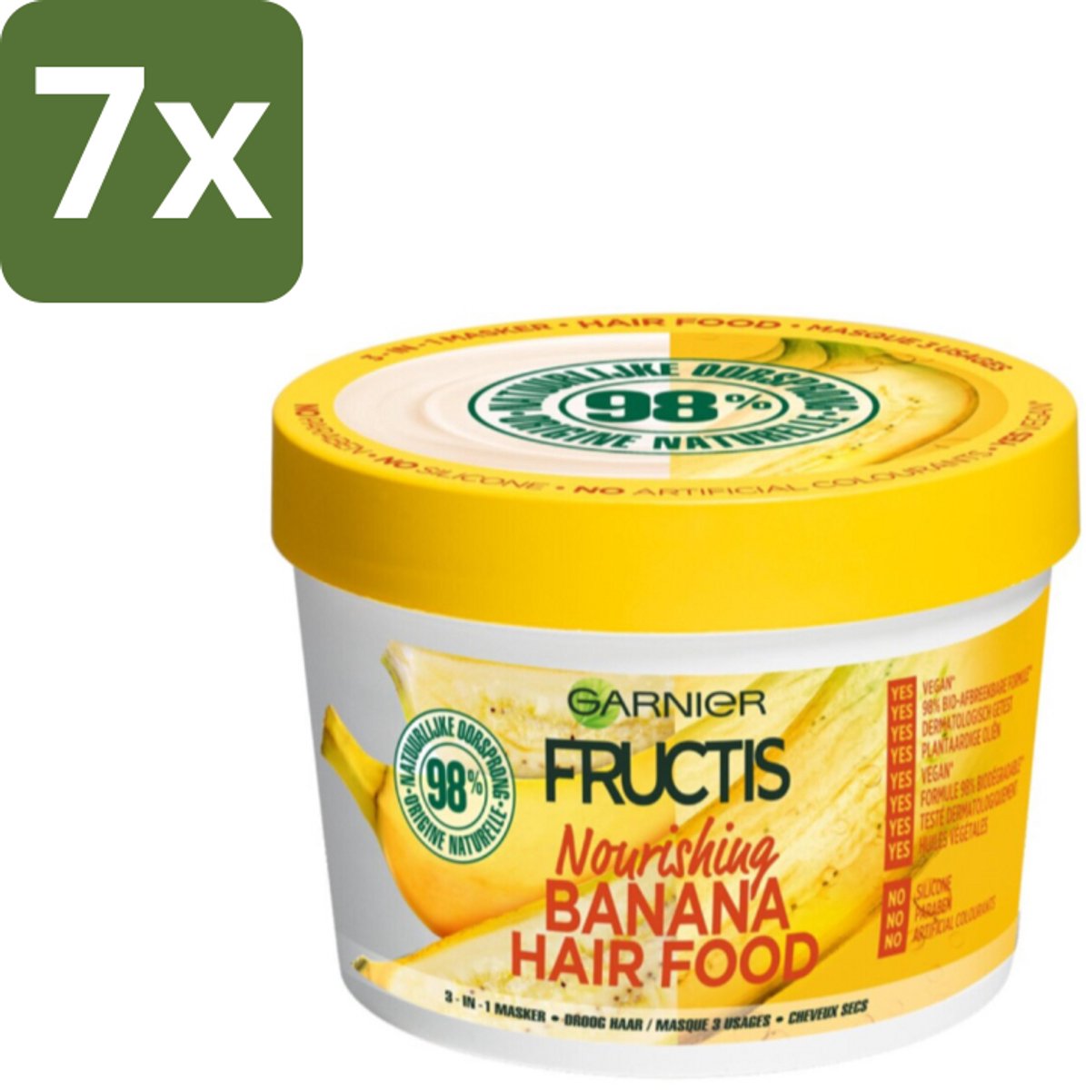 Garnier - Fructis Hair Food Banana - 3-in-1 Haarmasker - Voedend - Droog Haar - 400 ml - Bulkverpakking - 7 stuks