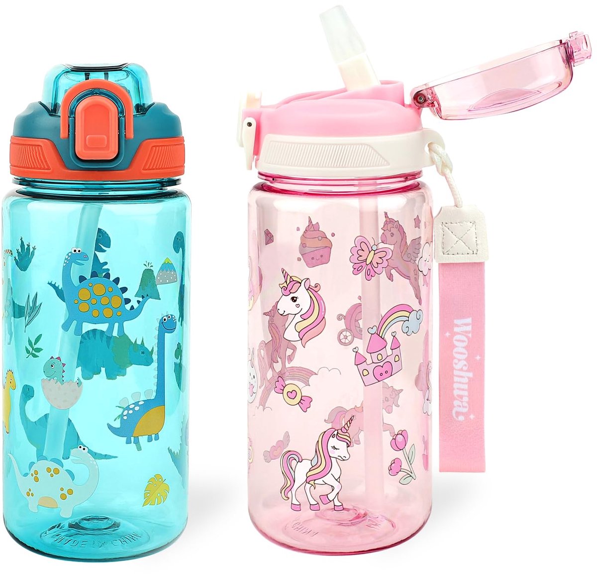 Drinkfles voor kinderen 600 ml - lekvrij - met rietje - ideaal voor school en sport - ShopVlot