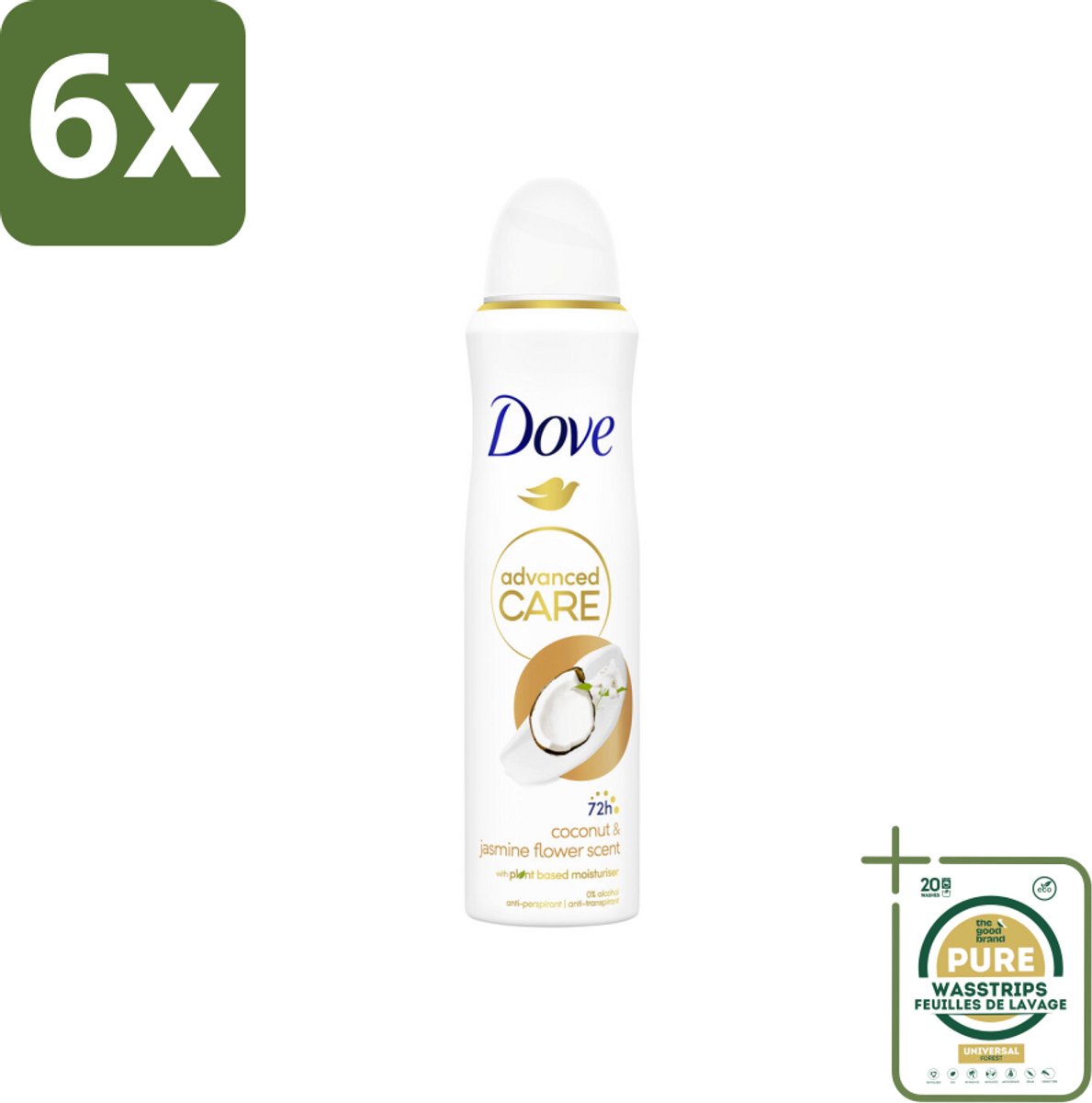 Dove Deodorant Spray - Advanced Care - Kokos & Jasmijnbloem - 150 ml - Voordeelverpakking - 6 stuks - Kokos - Jasmijn