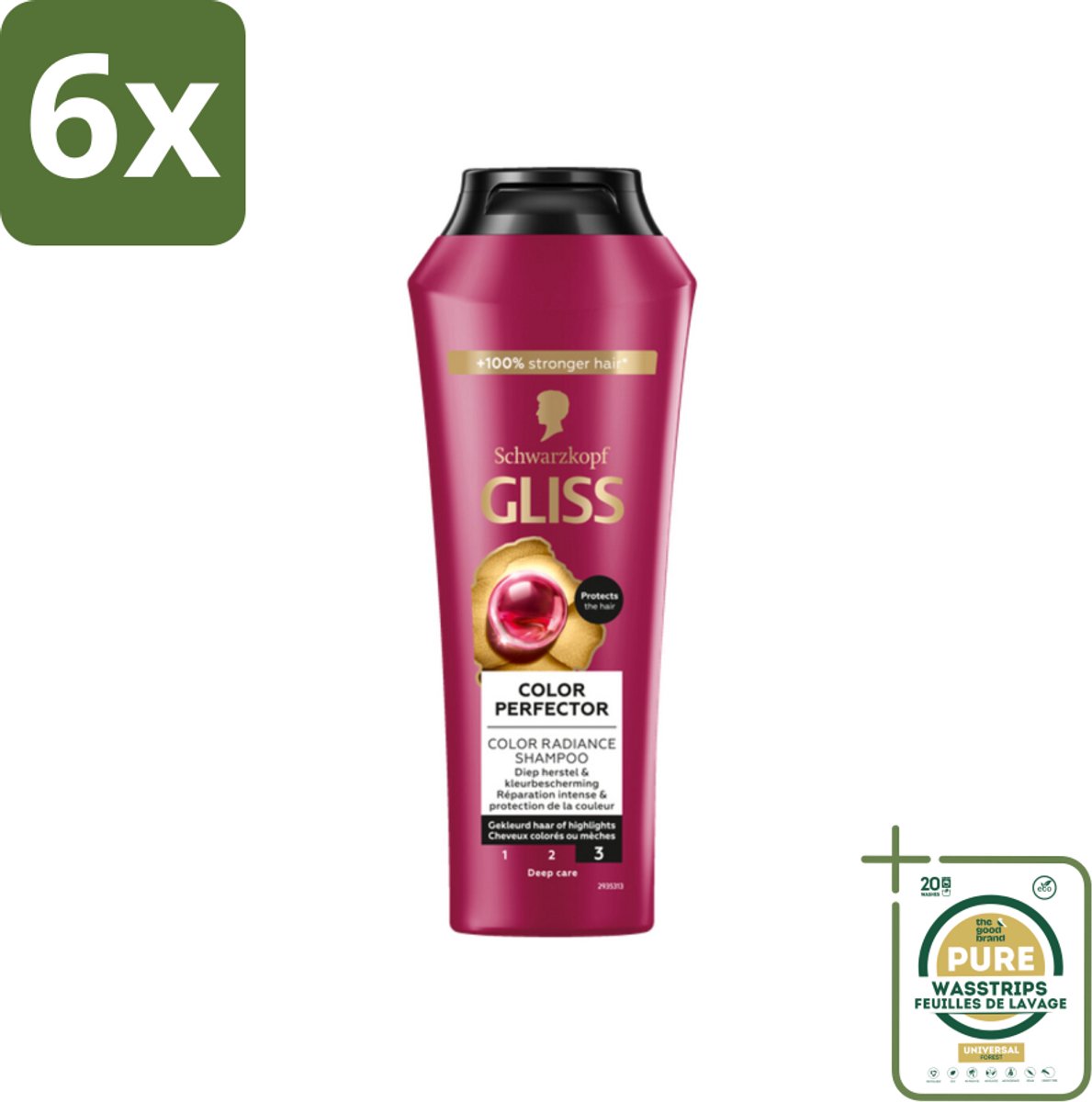 Gliss - Shampoo - Color Protect & Shine - Voor Langdurige Kleurbehoud - 250 ml - Voordeelverpakking - 6 stuks - Geverfd haar shampoo - Highlights shampoo