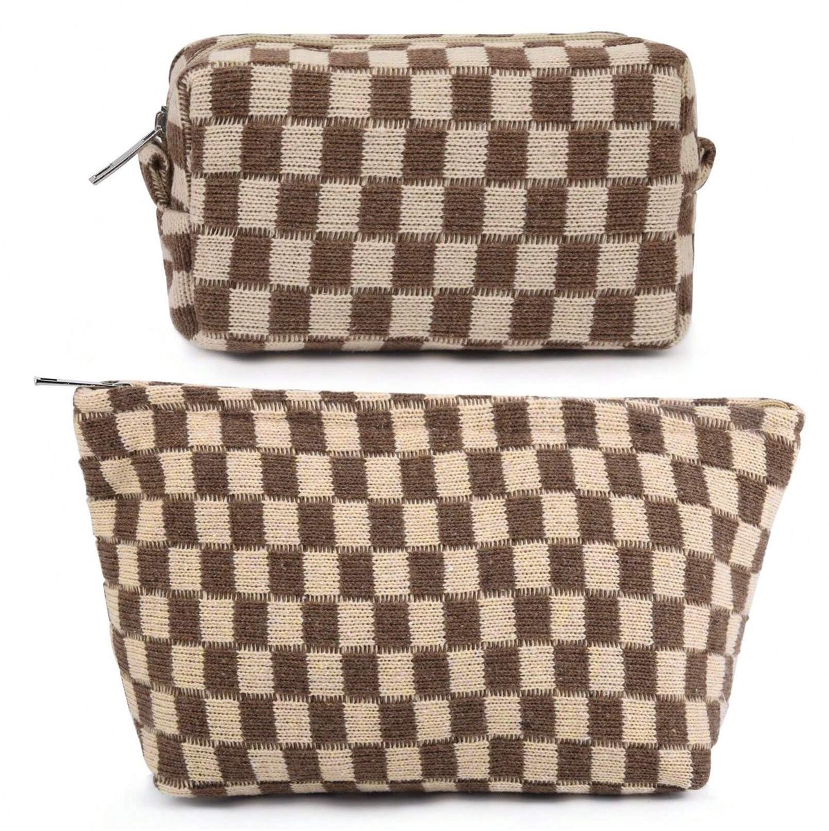 Make-uptas 2-pack - Grote en kleine toilettas - Geruite details - Perfect voor onderweg - ShopVlot