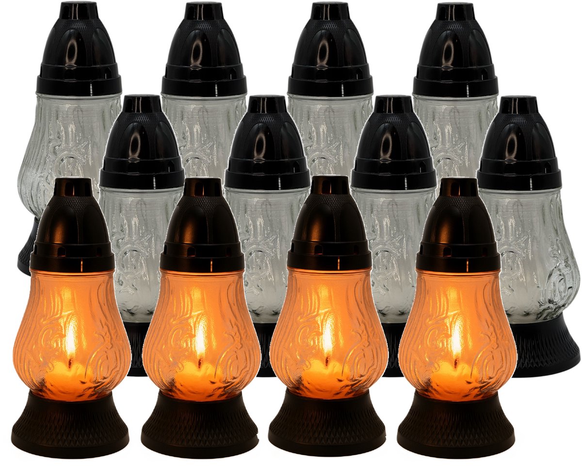 Glazen Graflicht 12 stuks, 19cm, transparant, lange merkduur
