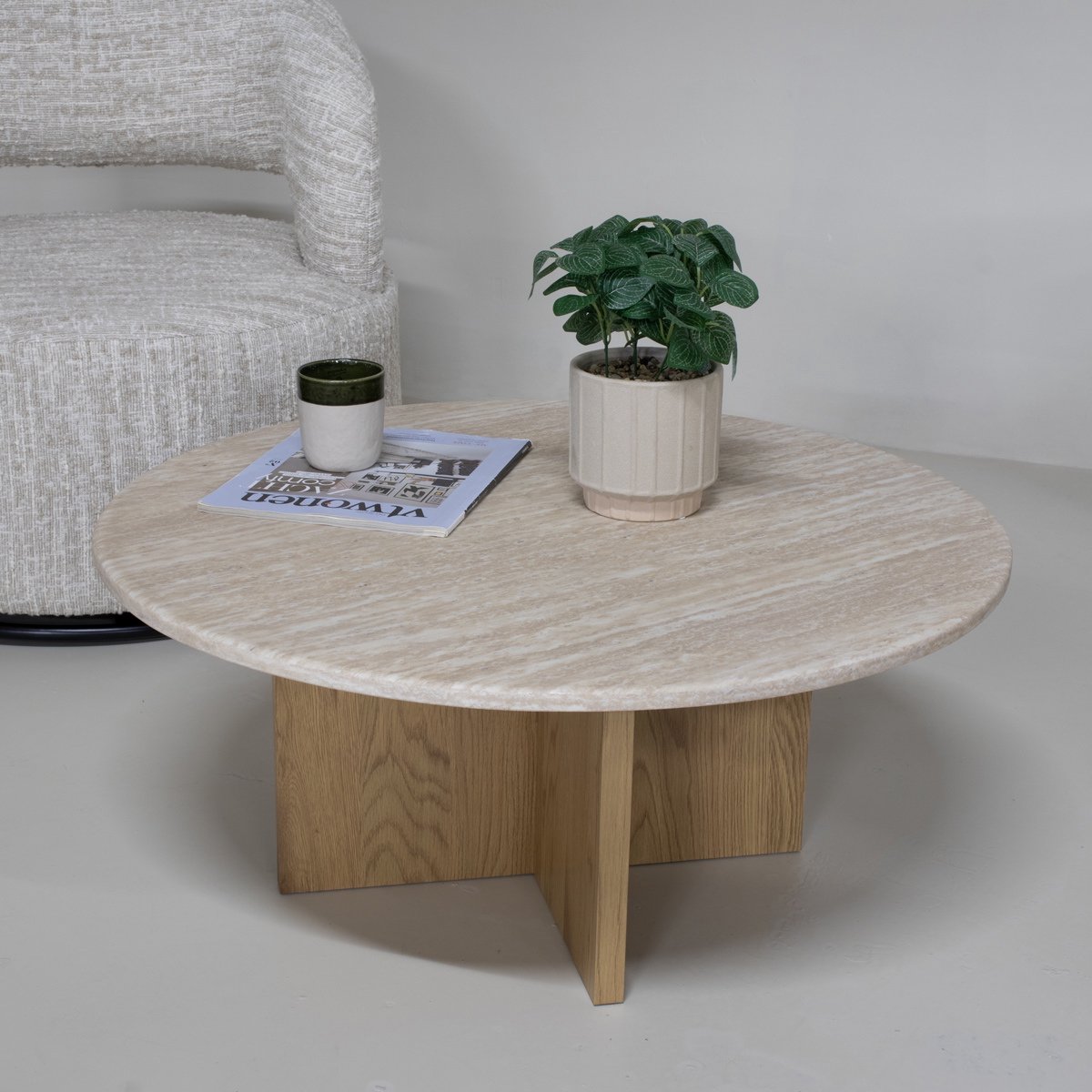 Giga Meubel Salontafel Faria - Lichtbruin Marmer - Ø80x35cm