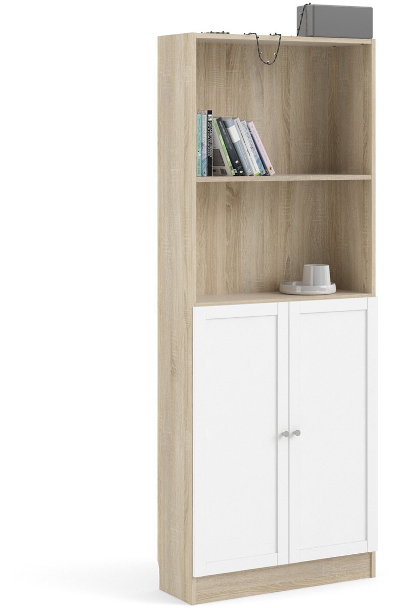 Giga Living Boekenkast Basic - Naturel/Wit - 79x203cm