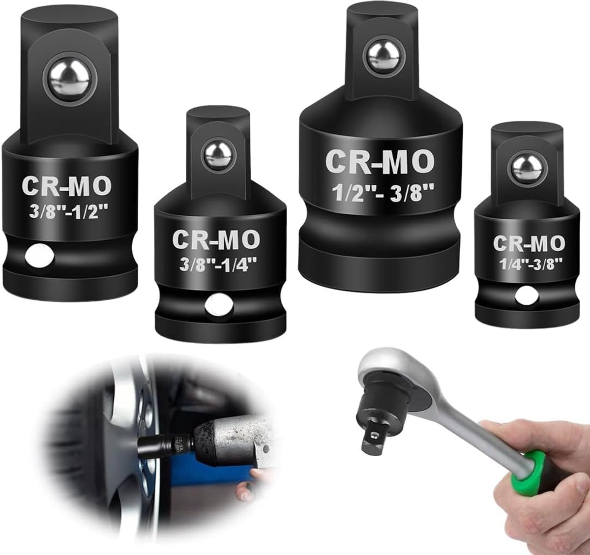 Moment sleutel adapter set - 4 delige set - verloopstukken 1/2 naar 3/8 - eenvoudig wisselen tussen maten - ShopVlot