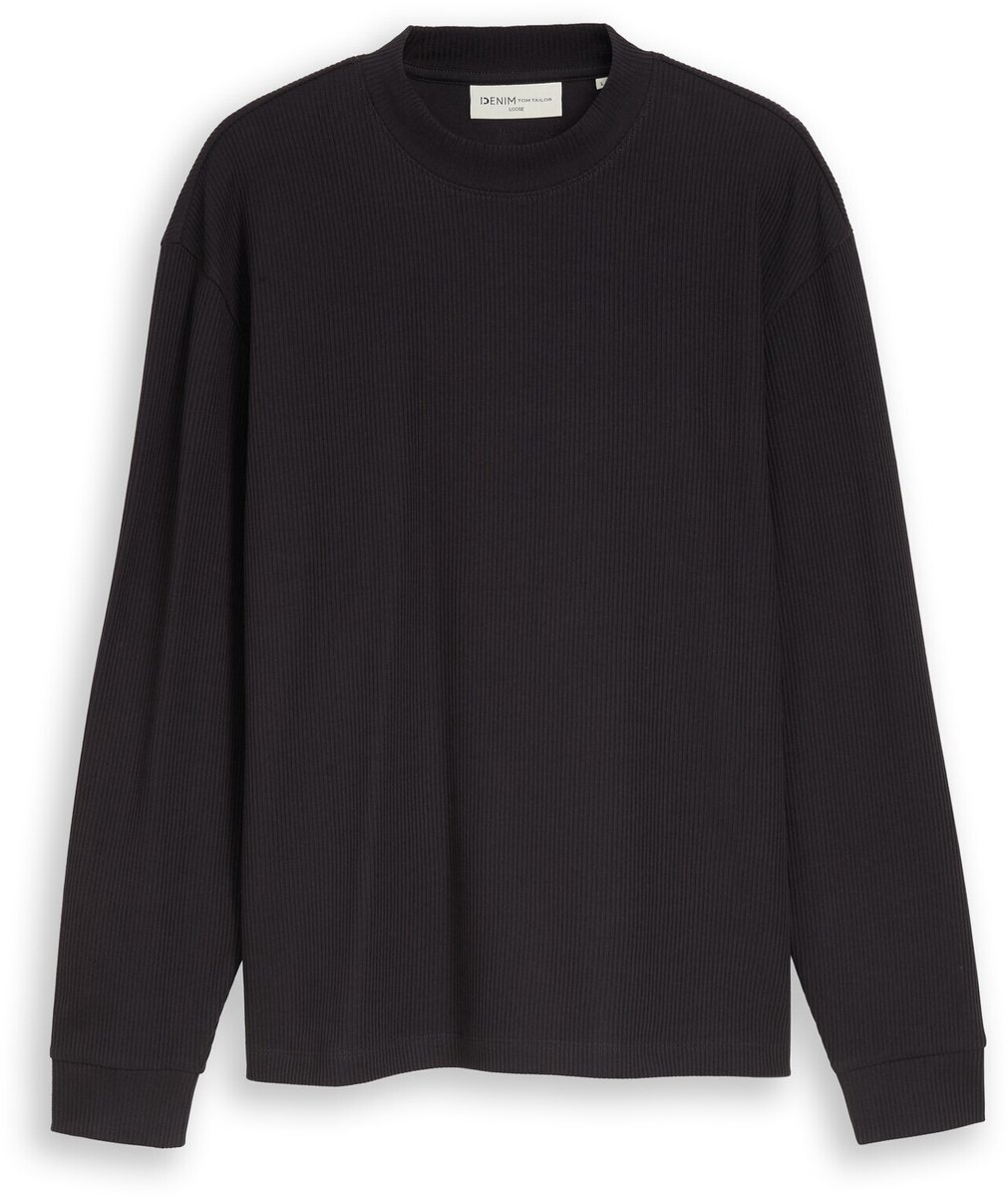 Tom Tailor Denim - T-shirt met lange mouwen in relaxed fit en geribde structuur - Maat XL - coal grey