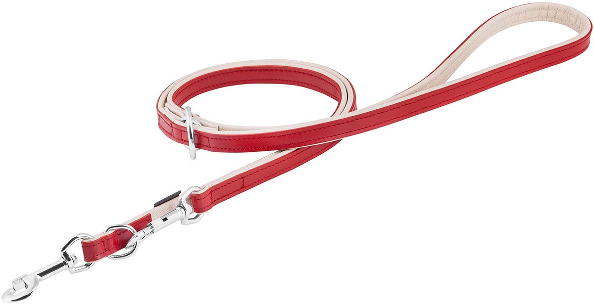 Knuffelwuff zachte verstelbare echt lederen hondenriem Ticino rood/beige, lengte 200cm, breedte 2,0cm
