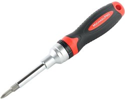 MichaelPro MP002025 7-in-1 ratchet screwdriver and nut driver, multi-bit, padded grip, black/red - ShopVlot