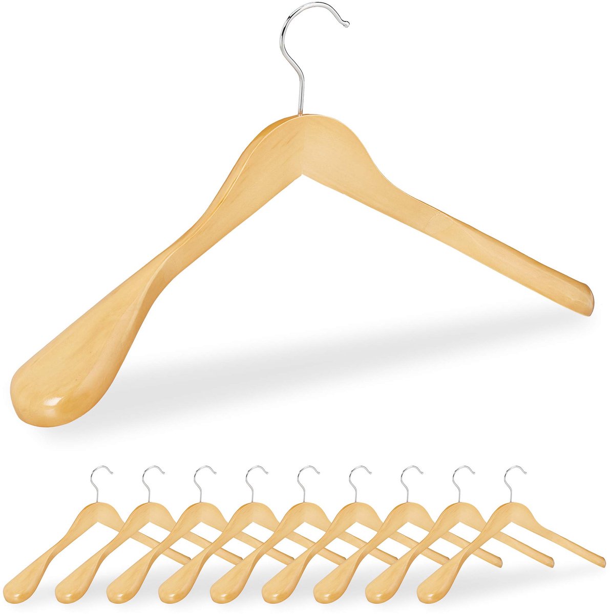 Famanu – Houten kleerhangers set van 10 stuks met brede schouders en 360 graden draaibare haak, ideaal voor kostuums en jassen