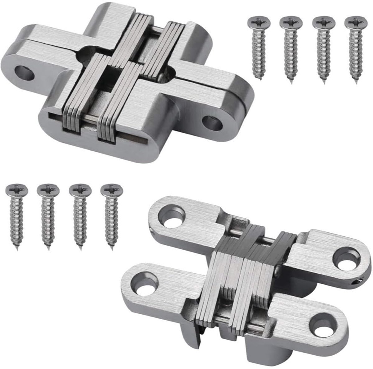 Famanu – Set van 2 verborgen scharnieren, onzichtbare kruisscharnieren van zinklegering, 180 graden voor meubelbeslag en vouwdeuren (45 mm