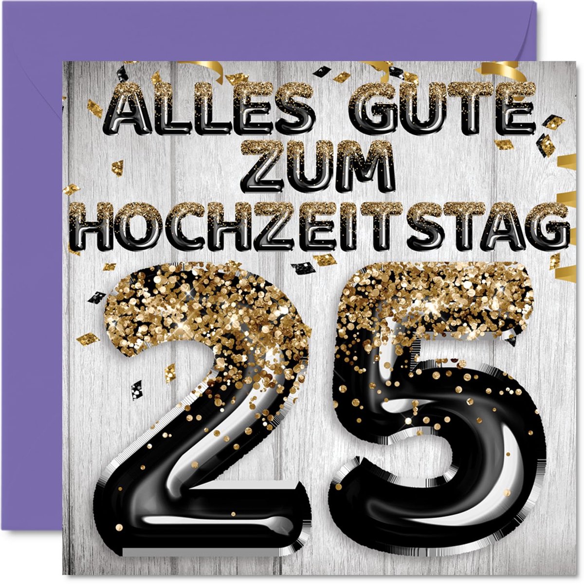 Stuff4 25e trouwdag kaart liefde - zwart goud glitterballonnen - ShopVlot
