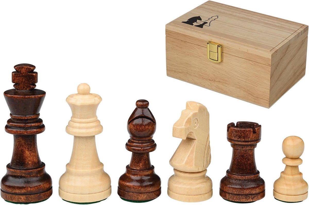 Schaakstenen - Houten - 63 mm Koningshoogte - Klassieke Schaakstukken in Opbergbox - Voor Beginners en Gevorderden
