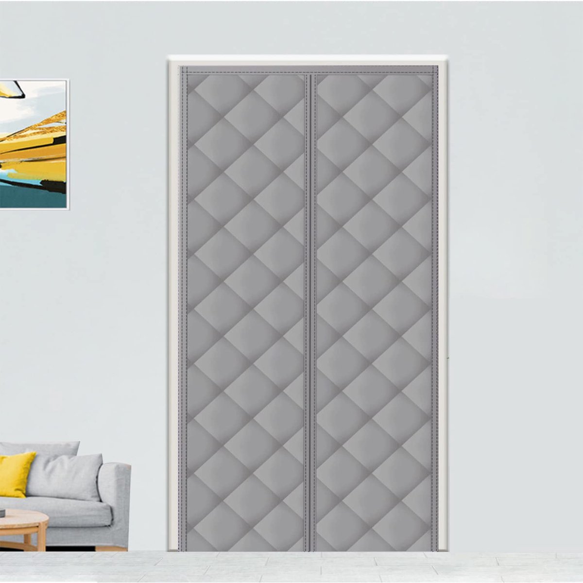 Famanu Magnetisch warmtewerend gordijn voor deuren, thermisch deurgordijn, isolatiebescherming, huisdiervriendelijk, waterdicht, winddicht, 85 x 200 cm, rookgrijs