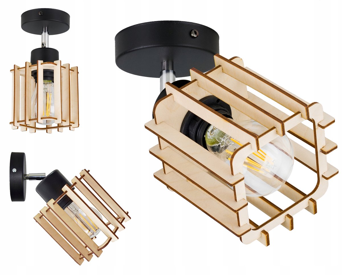 Loft Houten Hanglamp E27 Verstelbaar - Zwart/Beige