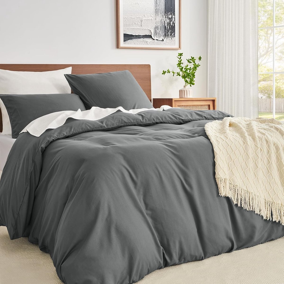 Wohnnest Bed Linen 135x200 4-Piece Grey?Bed Linen Sets Microfiber Bed Cover 135 x 200 2 Set + 2 Pillowcases 80x80 cm - ShopVlot