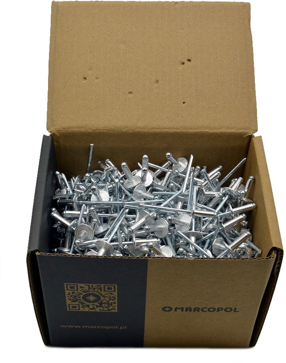 500x Popnagels 4x8mm ALU/STAAL met verbrede kop