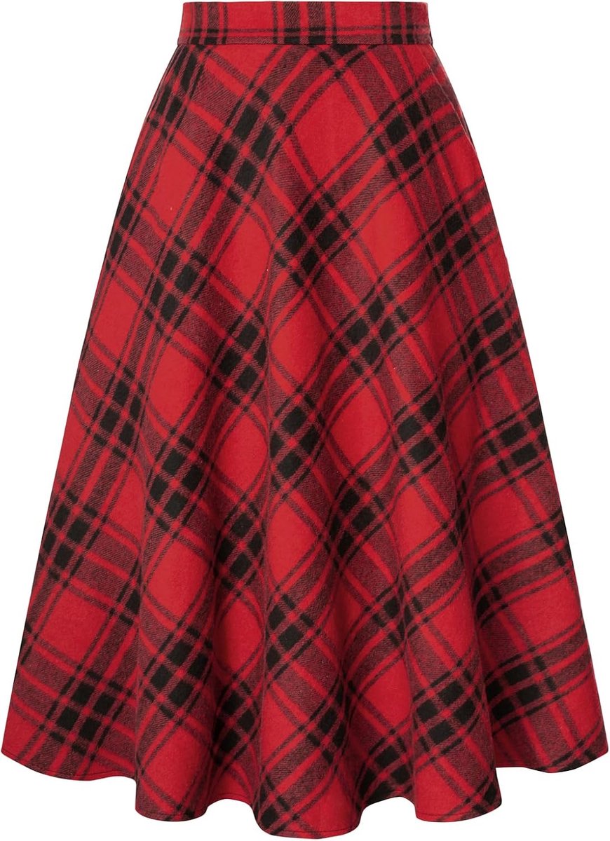 Belle Poque Women's Vintage Checked Skirt, High Waisted A-line Midi Skirt with Pockets, Versatile Pleated Skirt for - ShopVlot