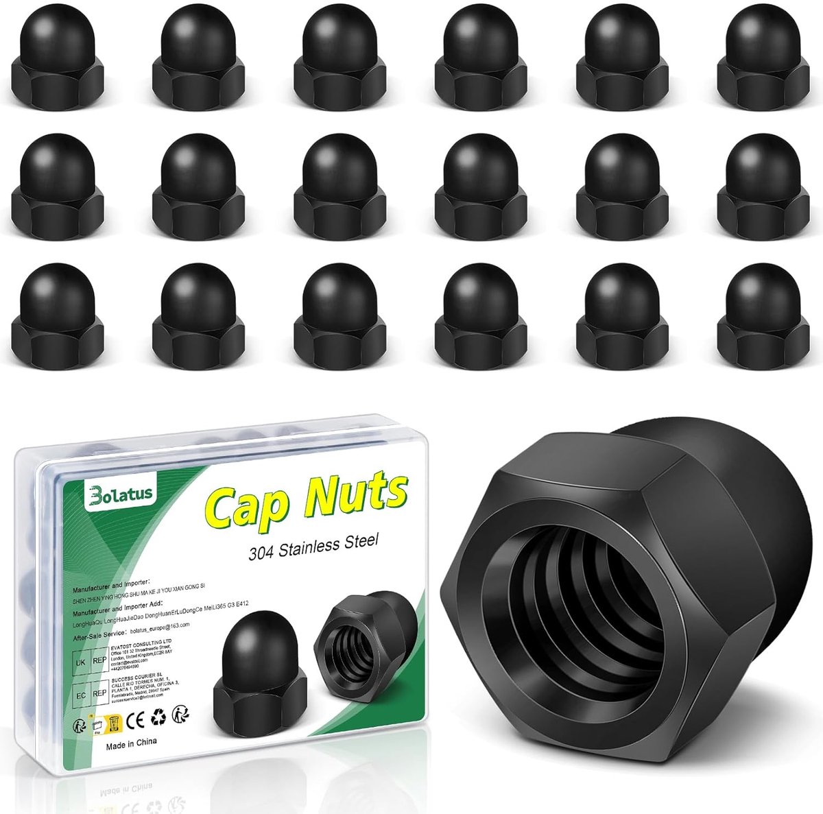 Bolatus Pack of 25 Socket Nuts M6 Black High Shape High Quality Hex Socket Nuts Made of Stainless Steel for Screws and - ShopVlot