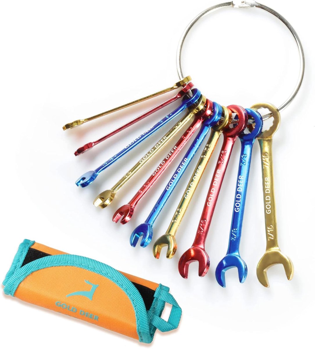 10pcs color gold plated small key set standard SAE 5/32"-7/16 extra slim key set combination key set open end and box - ShopVlot