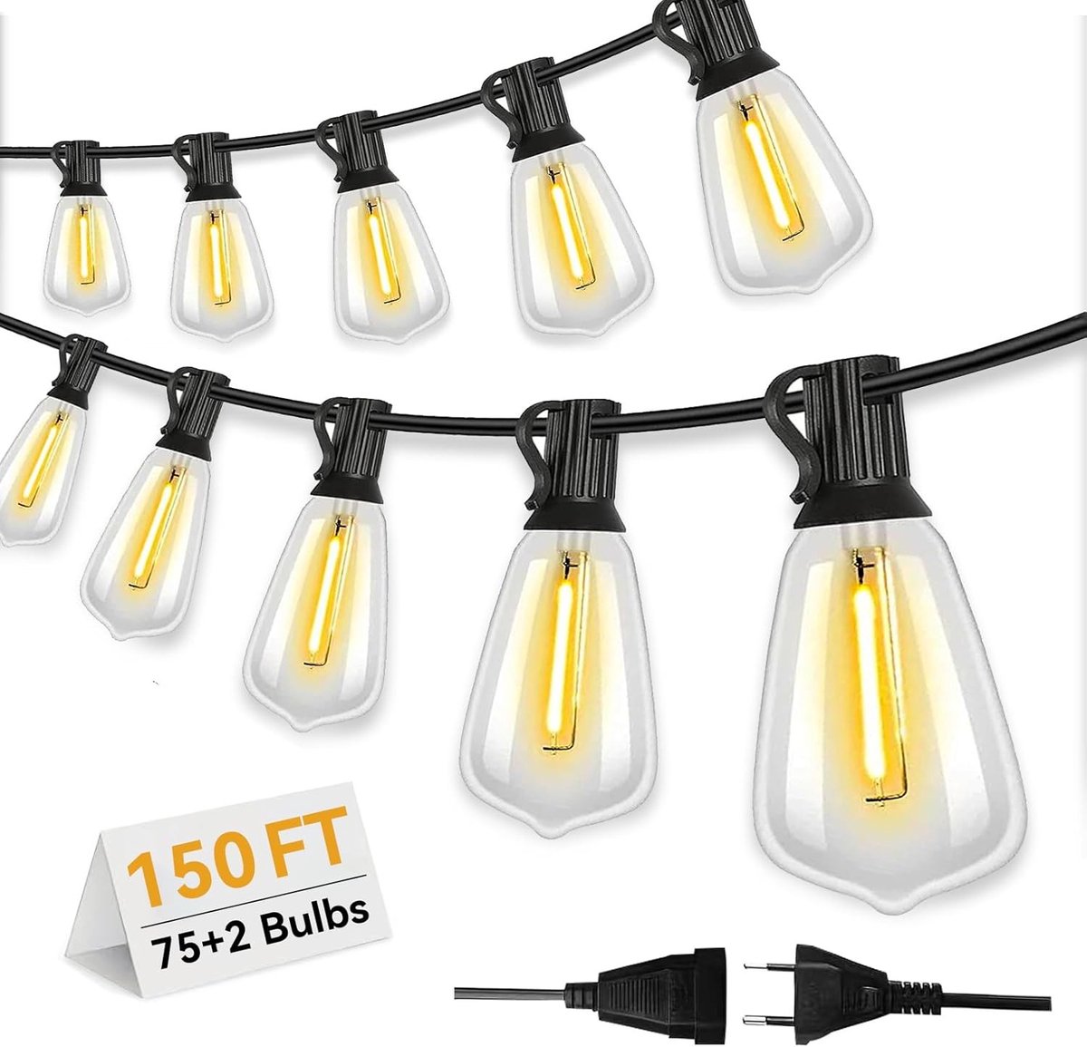 Lichtketting voor Buiten - Zwart - 150 ft - IP65 Waterdichte Decoratie - Voor Tuin en Evenementen