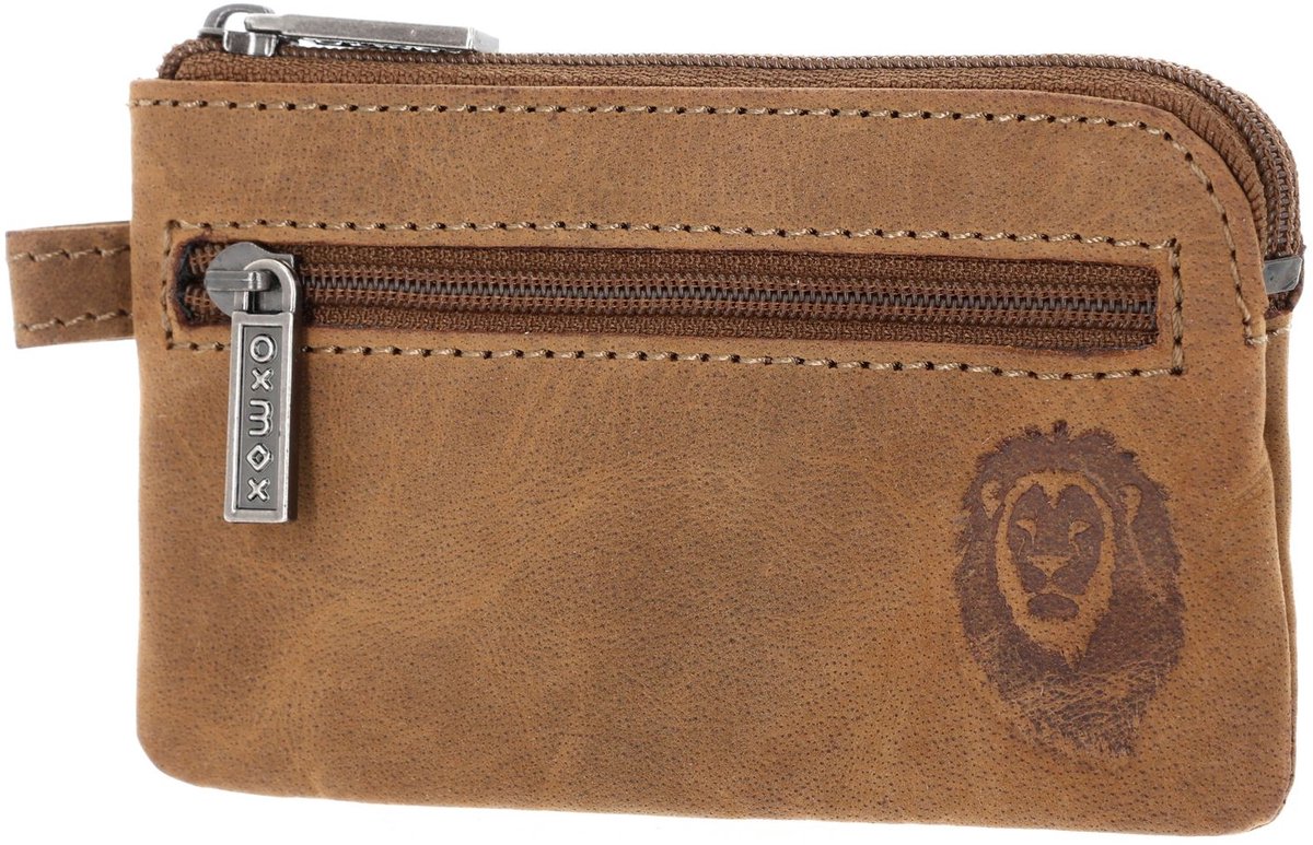 oxmox Leren sleutelgeval Leather Keyholder Freedom Lion Embossed Vintage Light Brown bruine