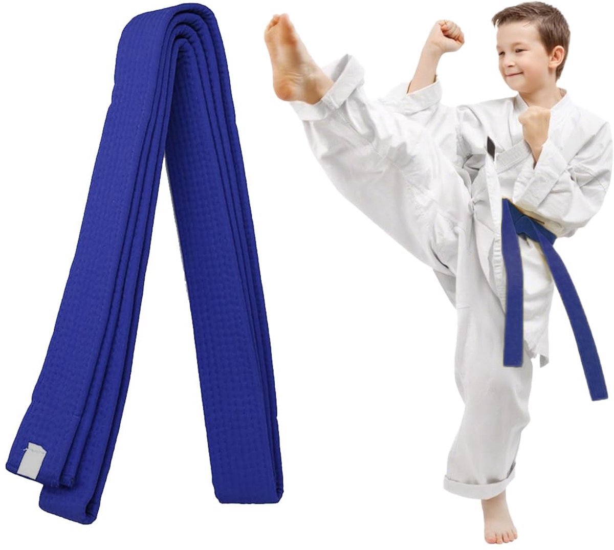 Taekwondo-gordel 220 cm blauw voor kinderen en volwassenen