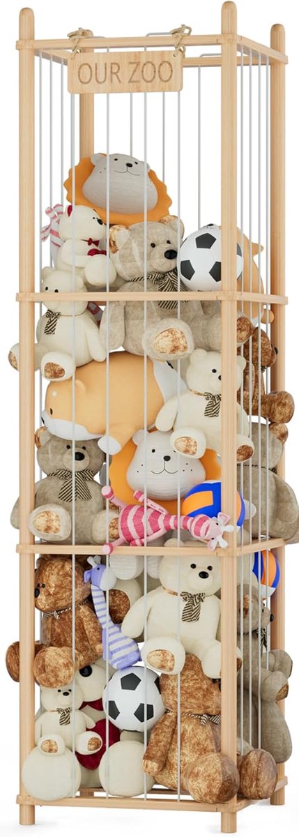 Opbergrek voor knuffels - grote houten plank met vakken - organiser voor kinderkamer - duurzaam en stevig