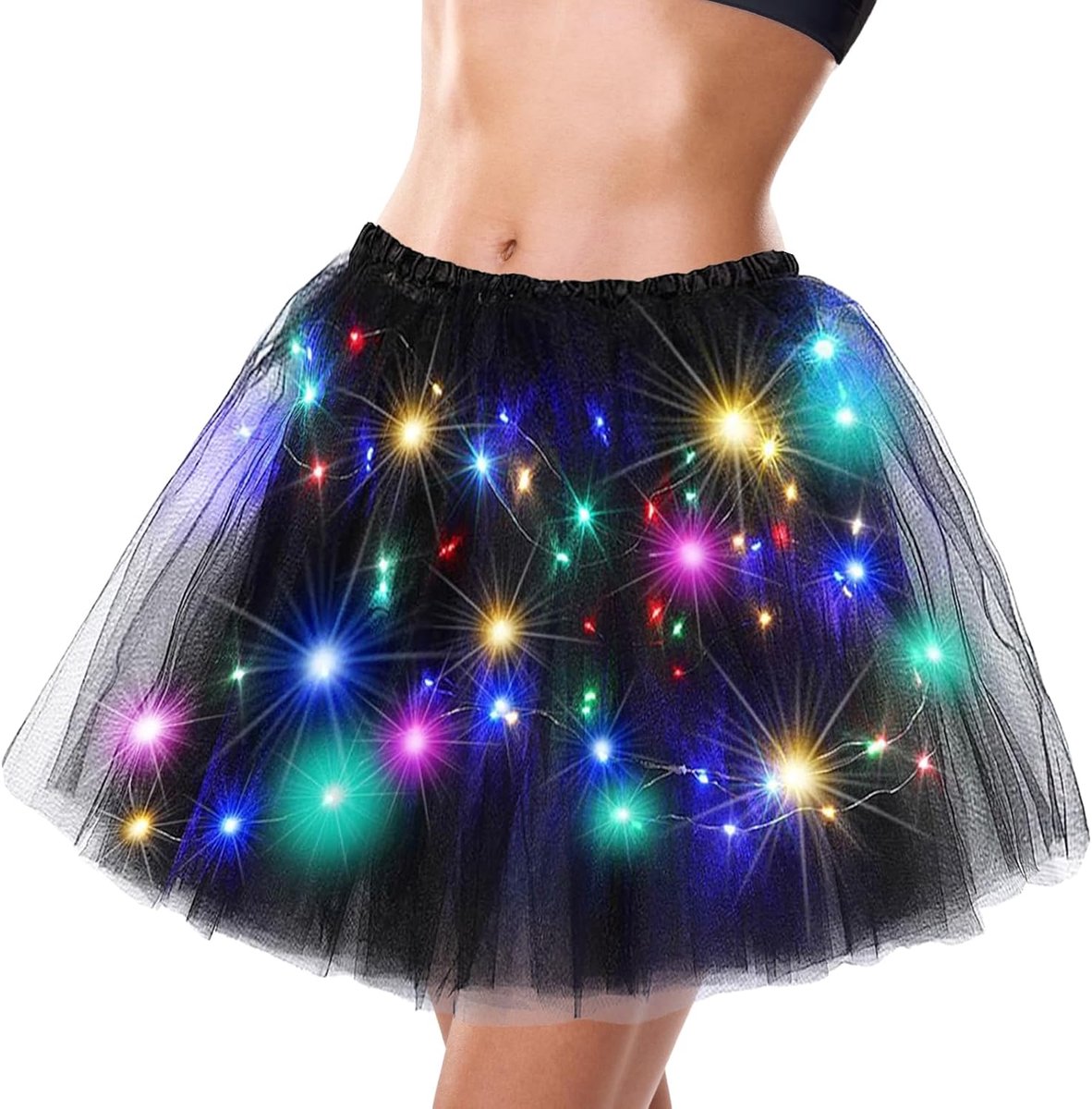 Tulle Skirt with LED, 40 cm Skirt, LED Women, Black Tutu for Adults, Shiny Tulle Skirt, Luminous Skirt for Women, for - ShopVlot